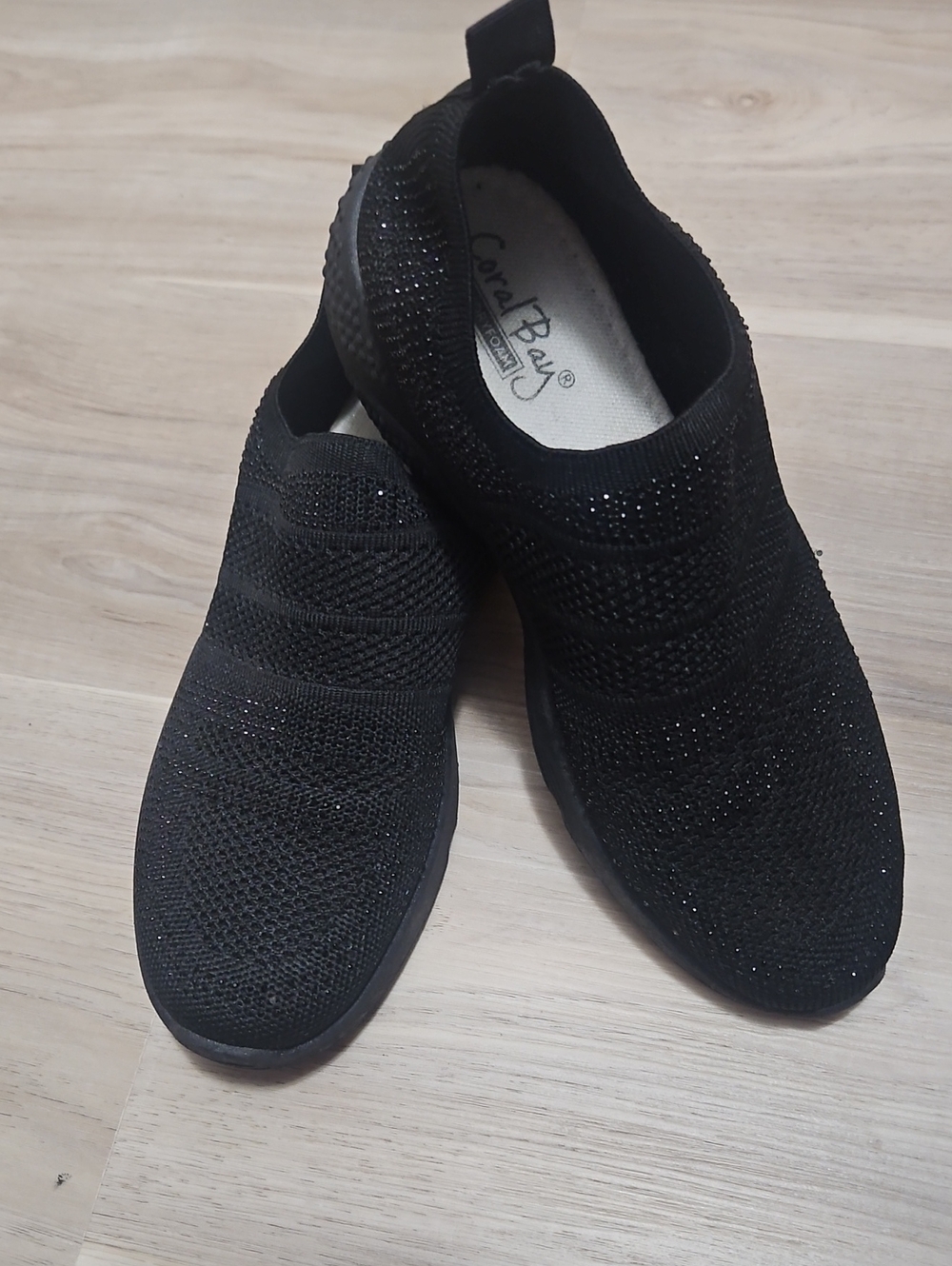 CORAL BAY sparkly Black Slip On Shoes Size 8.5 Rubber Sole Tweed Look